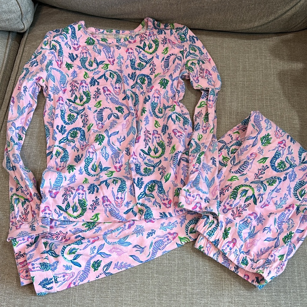 Lilly Pulitzer Pink and Blue Mermaid Pajama Set
